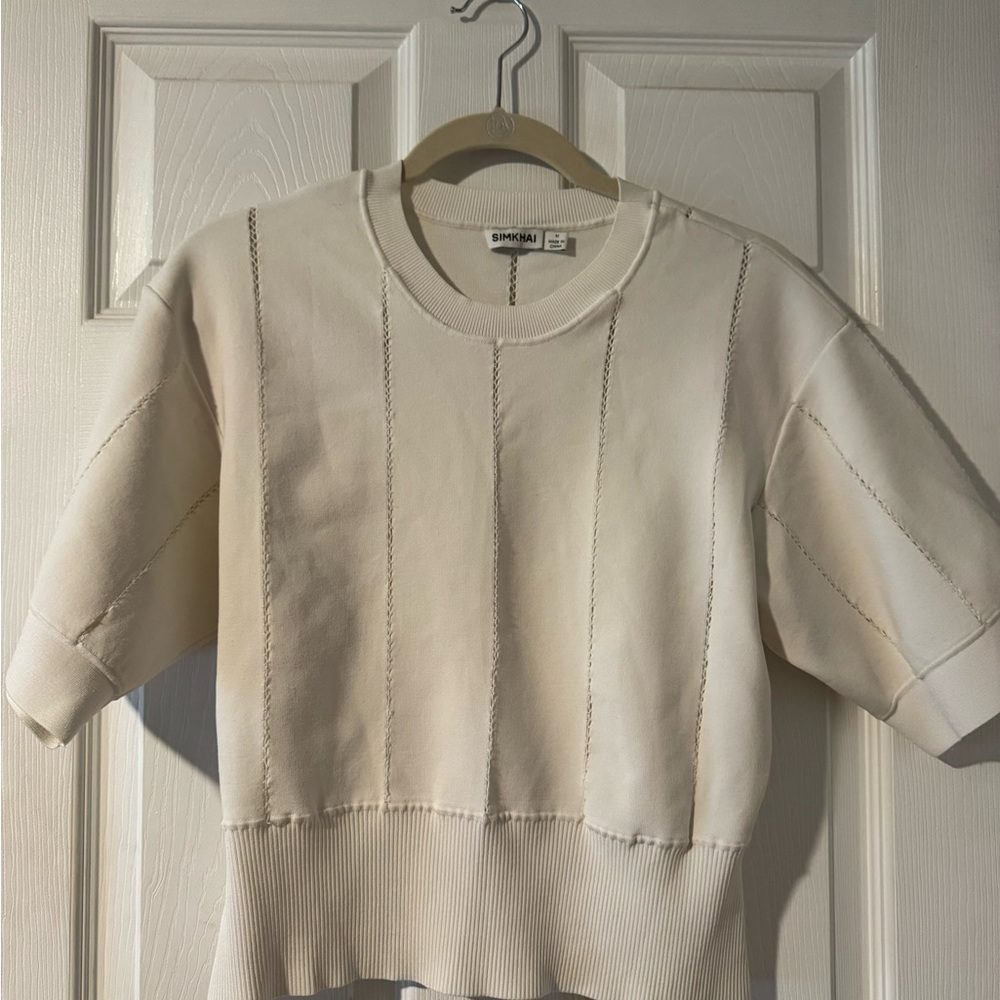 SIMKHAI Cream Short-Sleeve Sweater Top